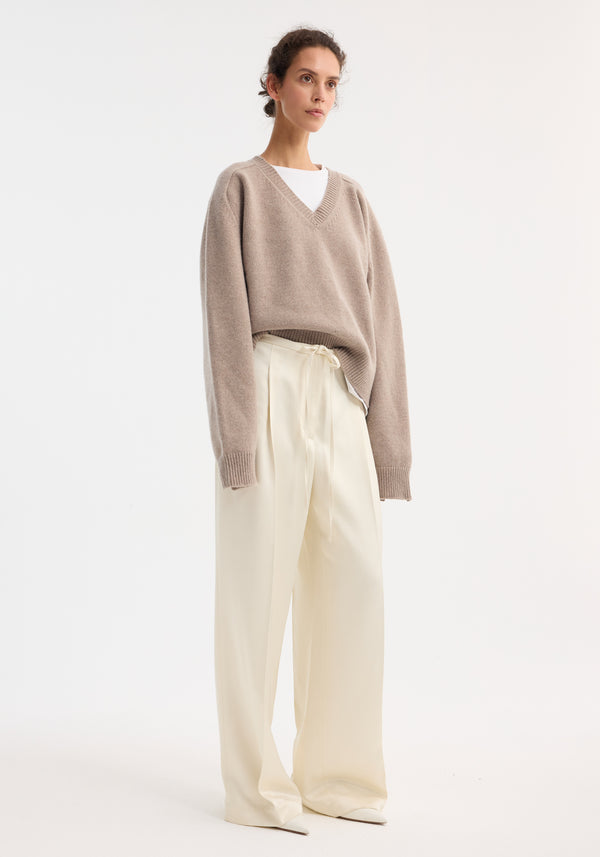 Róhe Relaxed Drawstring Satin Trousers | Cream