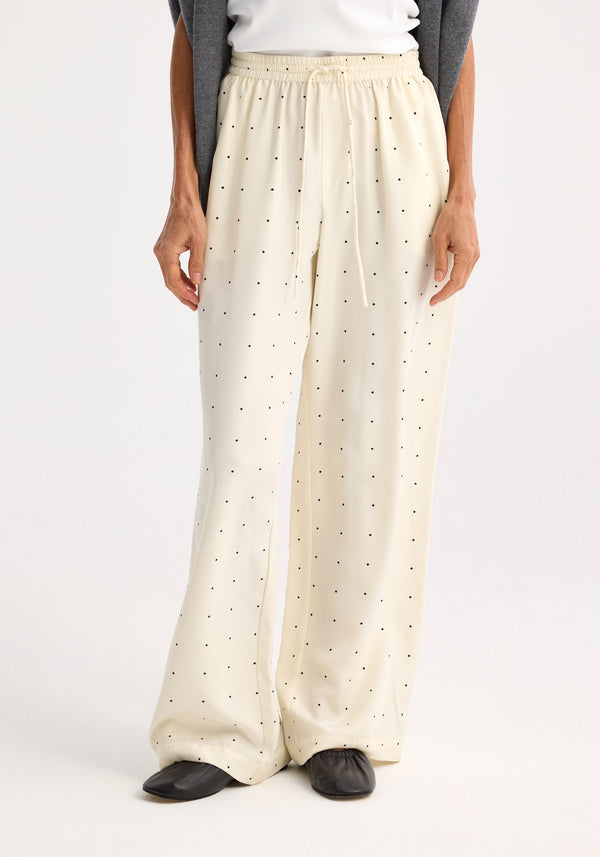 Róhe Relaxed Silk Dotted Trousers | Cream / Black Dot