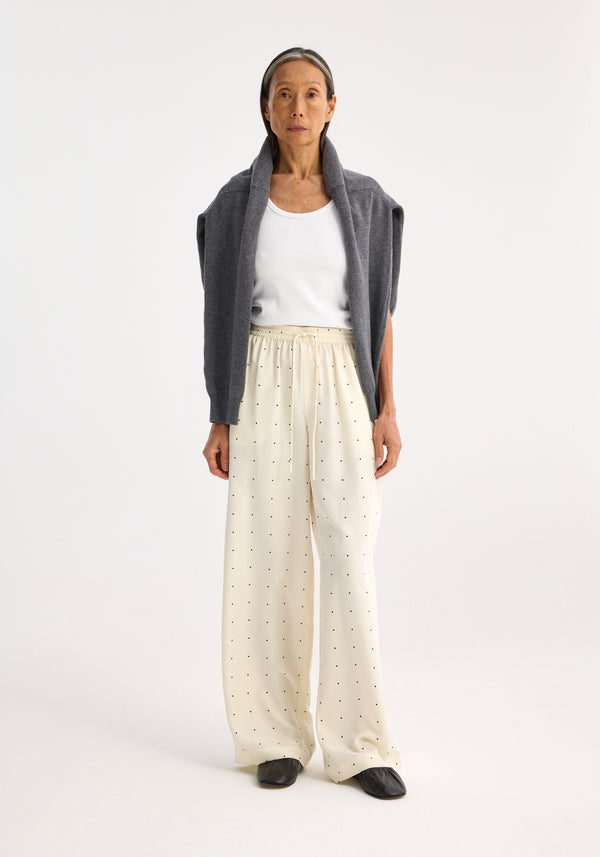 róhe relaxed silk dotted trousers | cream / black dot