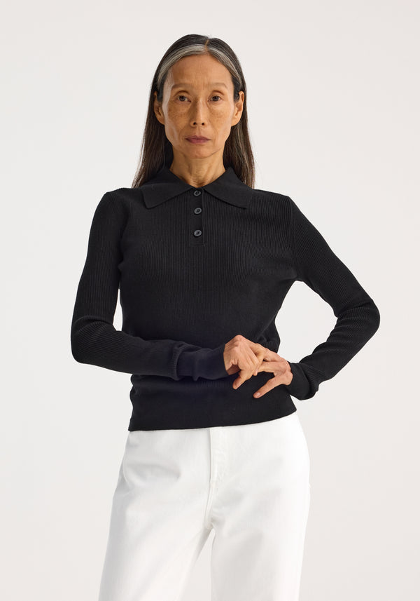 Róhe Rib Knitted Polo | Black