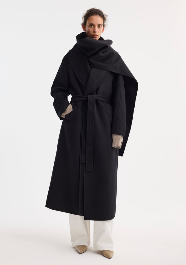 Róhe Signature Double-faced Scarf Coat | Black
