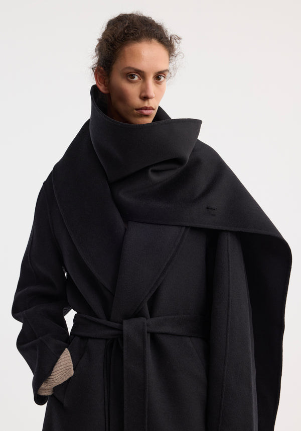 Róhe Signature Double-faced Scarf Coat | Black