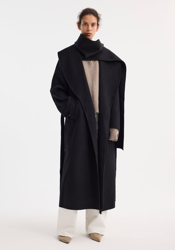 róhe signature double-faced scarf coat | black