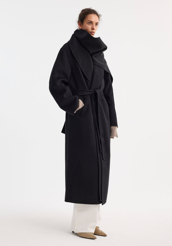 Róhe Signature Double-faced Scarf Coat | Black