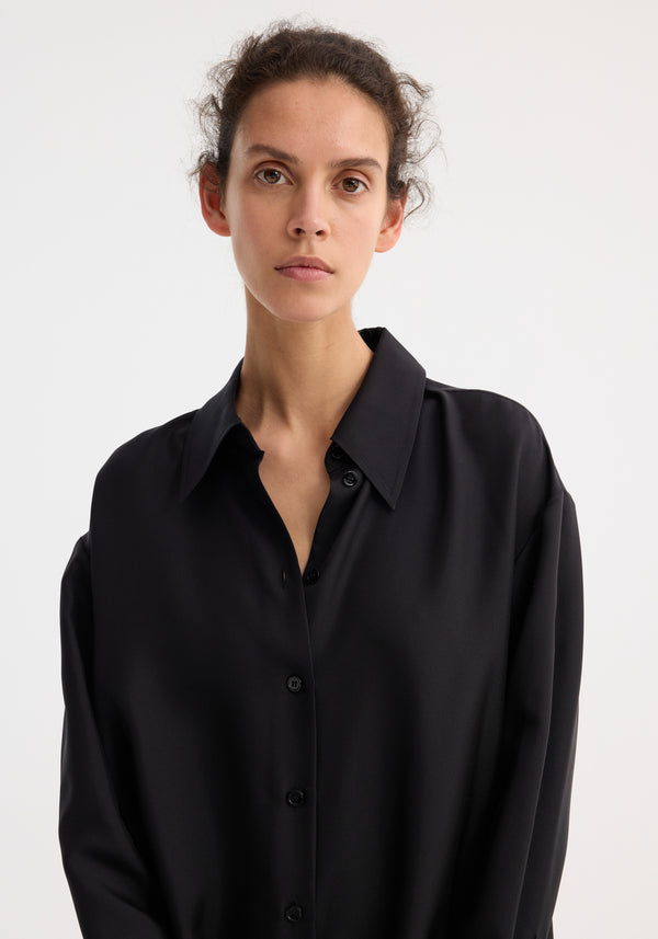 Róhe Signature Elongated Silk Shirt | Black