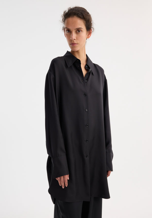 Róhe Signature Elongated Silk Shirt | Black