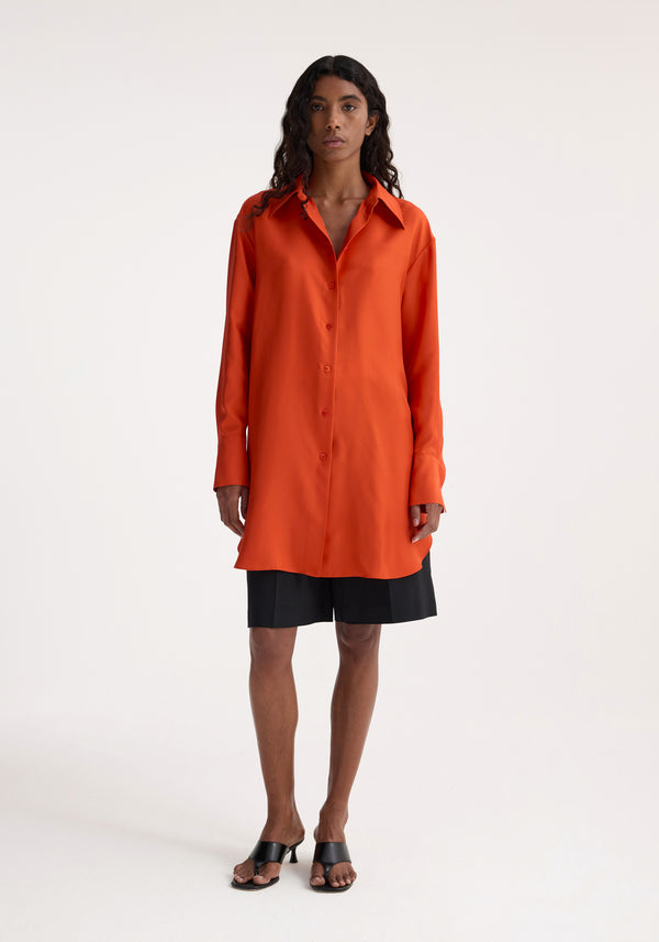 róhe signature elongated silk shirt | burnt orange