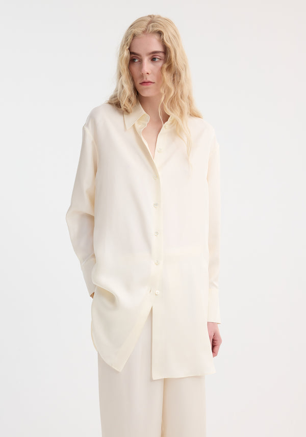 Róhe Signature Elongated Silk Shirt | Cream