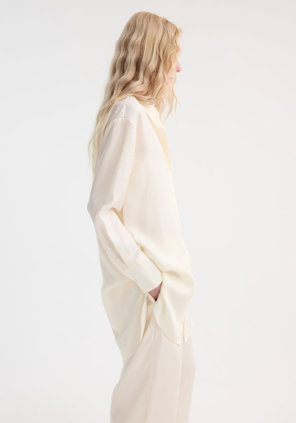 Róhe Signature Elongated Silk Shirt | Cream