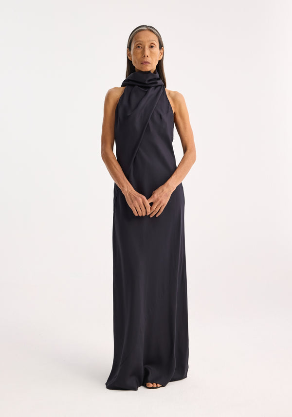 Róhe Silk Foulard Halter Dress | Navy