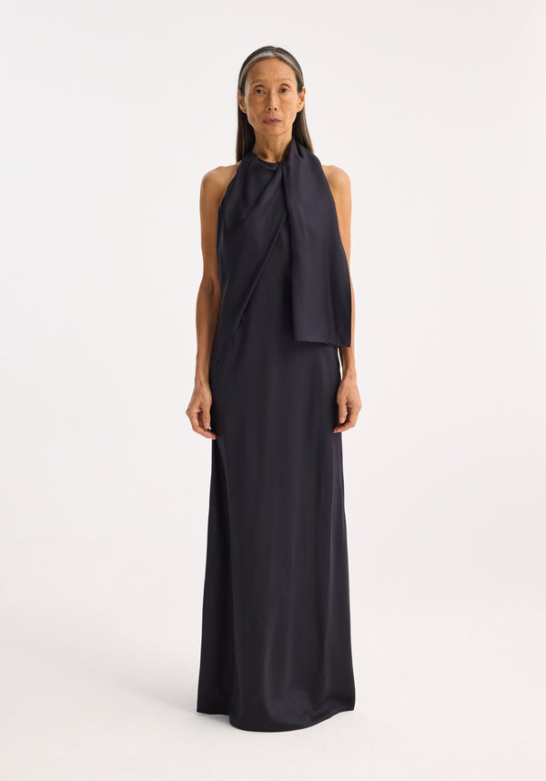 róhe silk foulard halter dress | navy