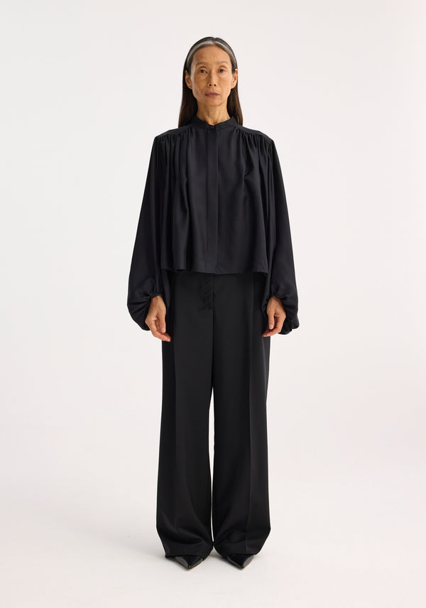 róhe silk pleated top | black