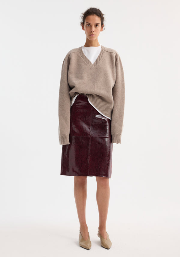 róhe snake leather skirt | burgundy snake