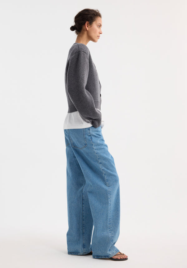 Róhe Statement Shoulder Cardigan | Mid Grey Melange