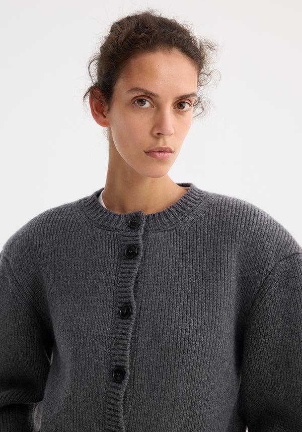 Róhe Statement Shoulder Cardigan | Mid Grey Melange