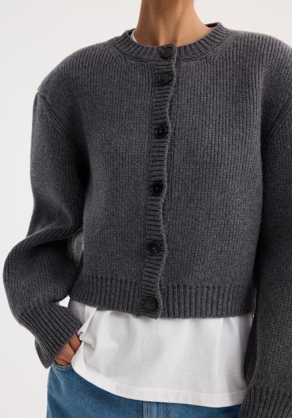 Róhe Statement Shoulder Cardigan | Mid Grey Melange