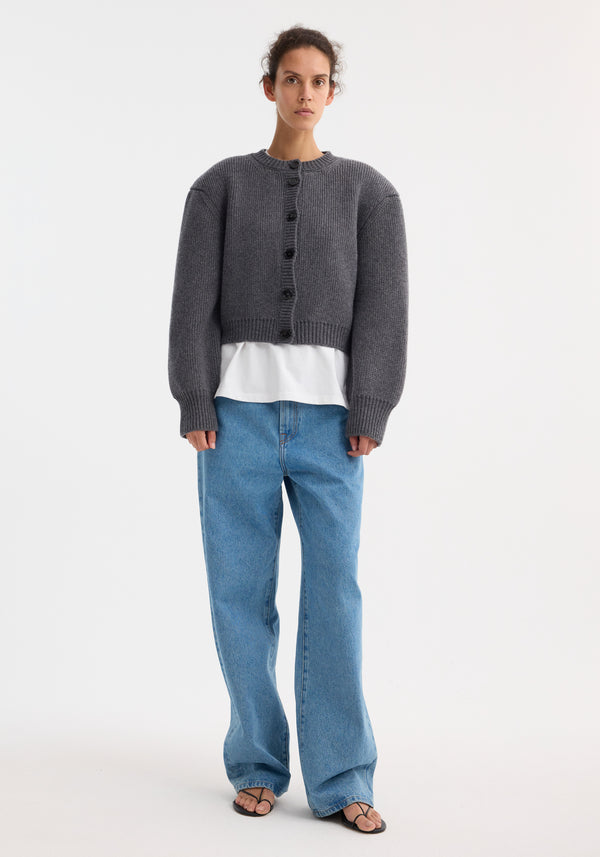 róhe statement shoulder cardigan | mid grey melange