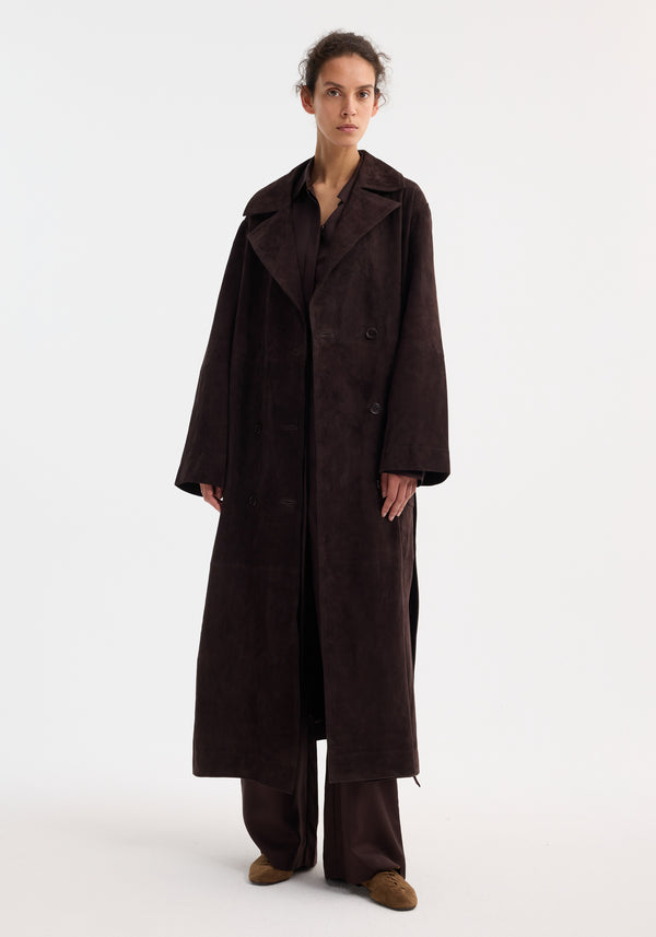 róhe suede belted wrap coat | dark chocolate