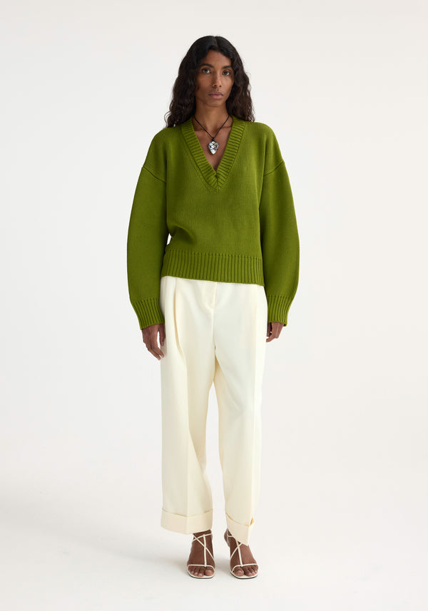 róhe v-neck knitted jumper | garden green