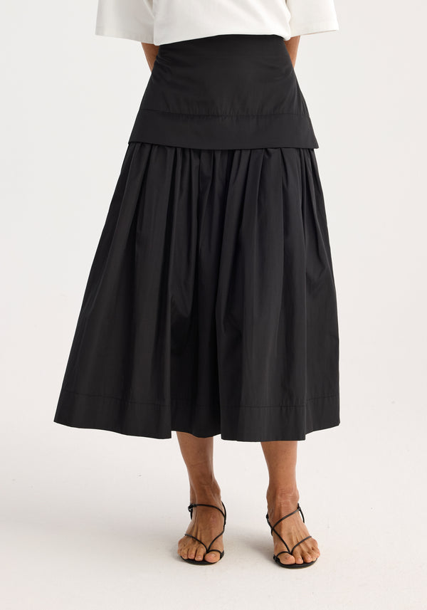 Róhe Voluminous Pleated Taffeta Skirt | Black