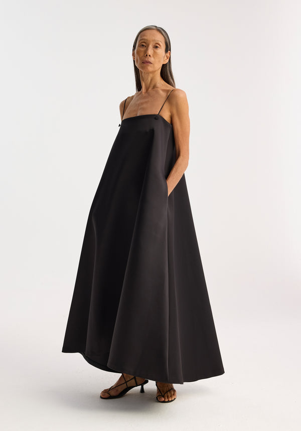 róhe voluminous satin evening dress | black