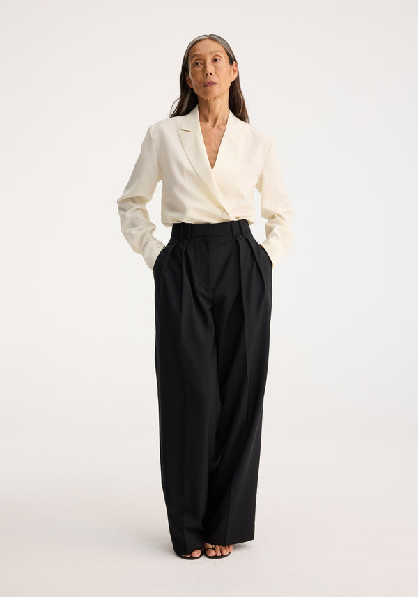 Róhe Wide Leg Double Pleated Trousers | Black
