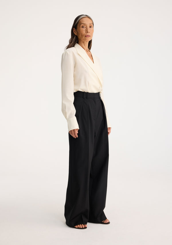 Róhe Wide Leg Double Pleated Trousers | Black