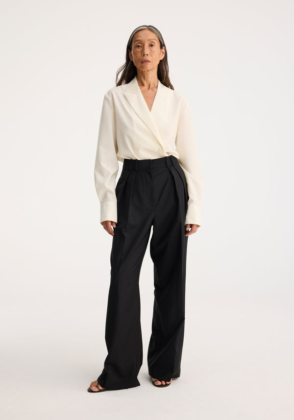 róhe wide leg double pleated trousers | black