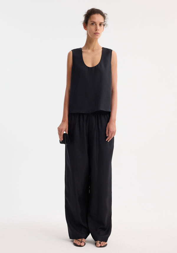 Róhe Wide Leg Silk Trousers | Black