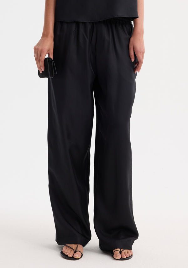 Róhe Wide Leg Silk Trousers | Black