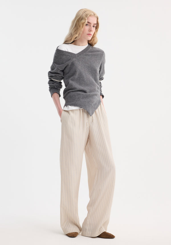 Róhe Wide Leg Silk Trousers | Classic Stripe