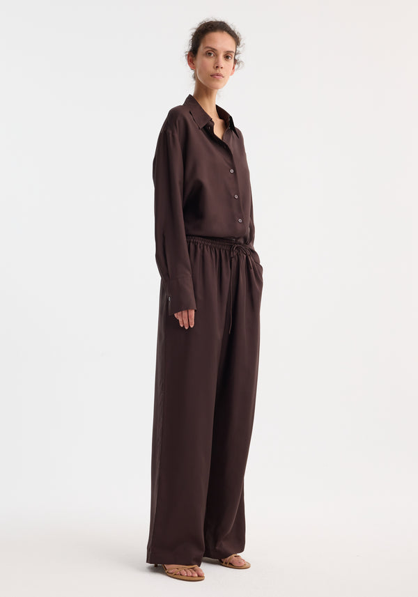 Róhe Wide Leg Silk Trousers | Mahogany
