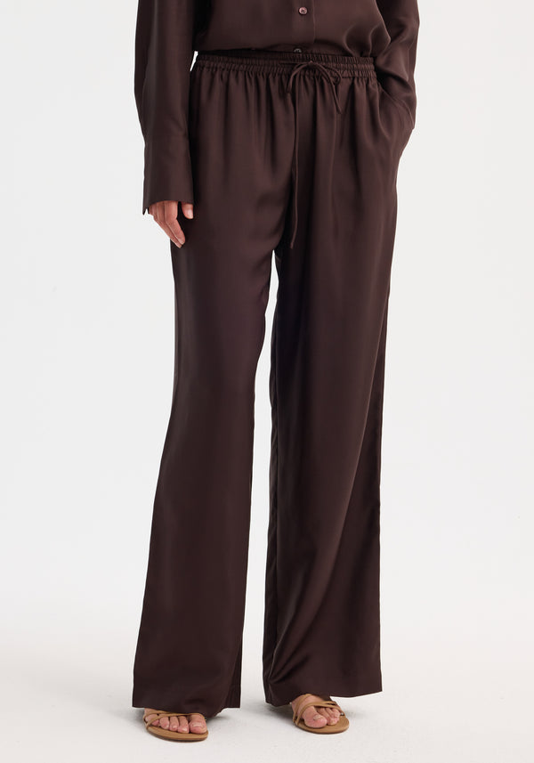 Róhe Wide Leg Silk Trousers | Mahogany