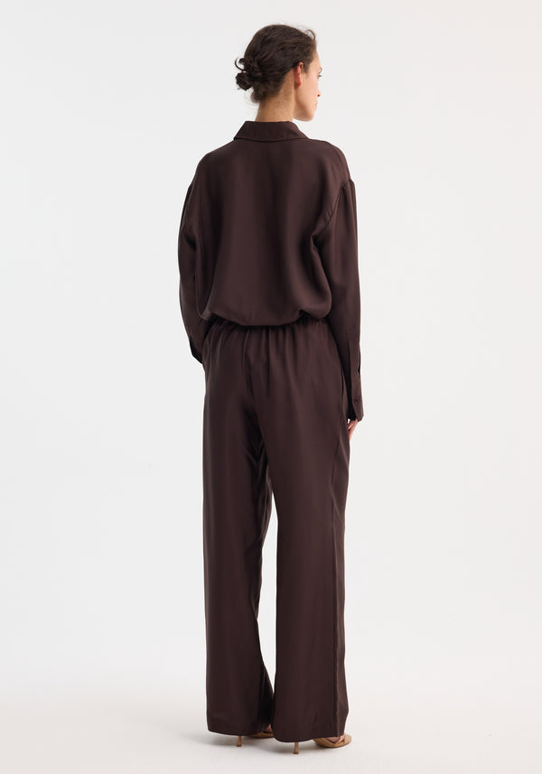 Róhe Wide Leg Silk Trousers | Mahogany