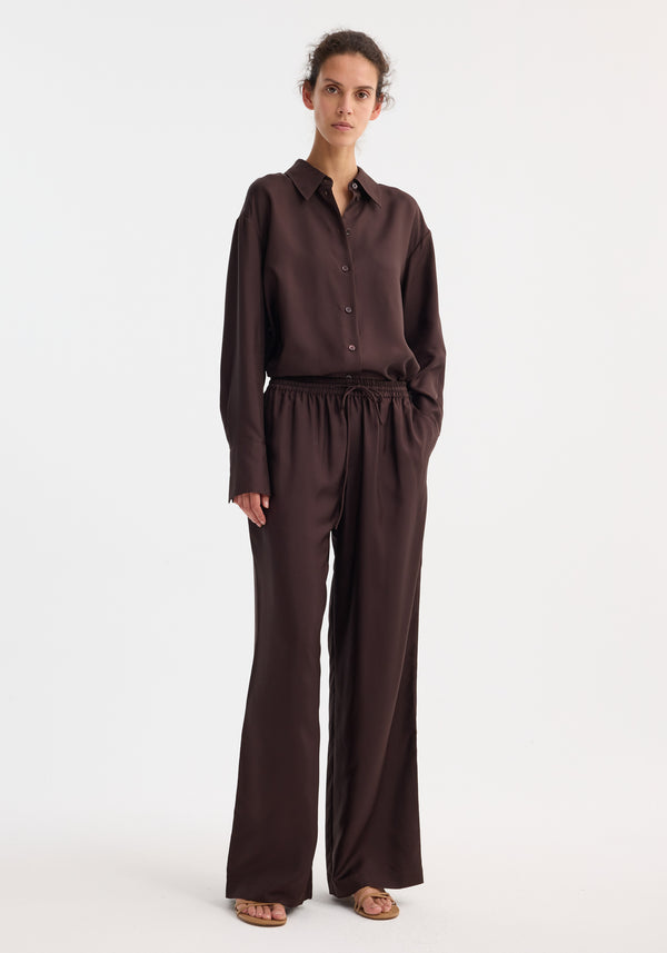 róhe wide leg silk trousers | mahogany