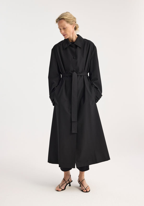 róhe wool-nylon belted wrap coat | black