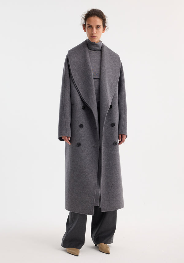 Róhe Signature Double-faced Scarf Coat | Mid Grey Melange