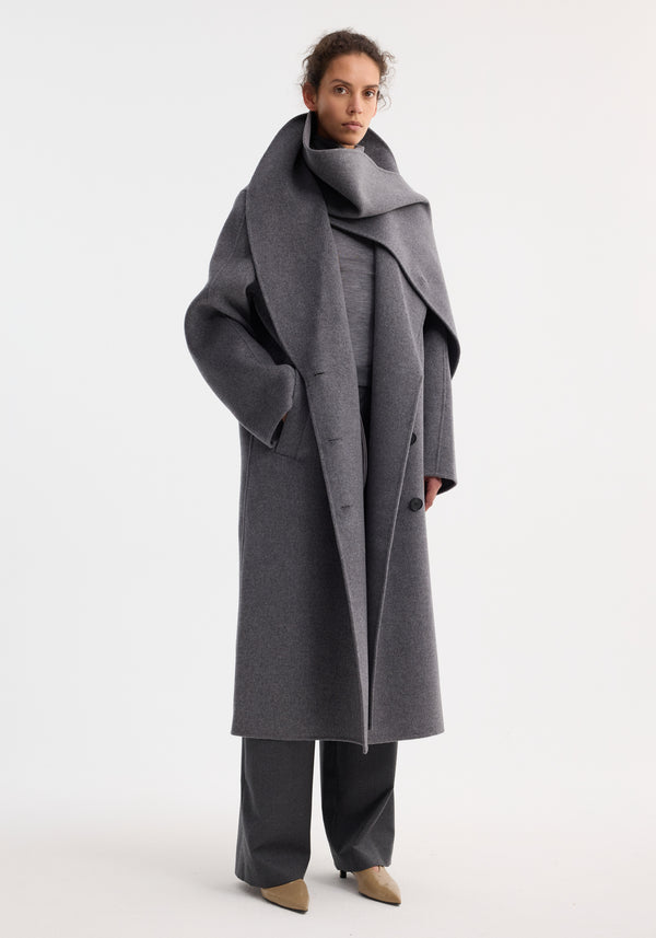 Róhe Signature Double-faced Scarf Coat | Mid Grey Melange