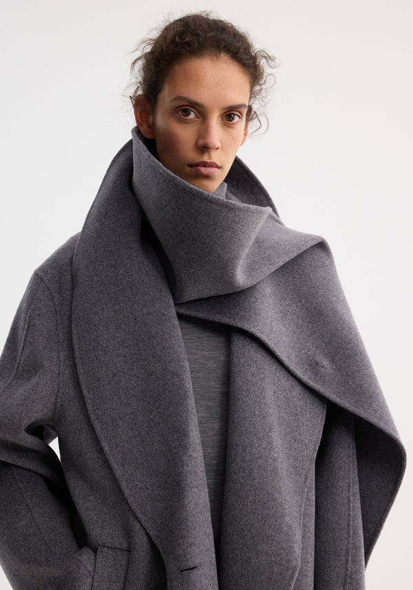 Róhe Signature Double-faced Scarf Coat | Mid Grey Melange