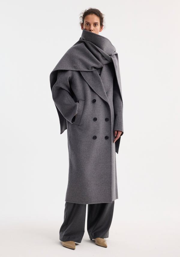 róhe signature double-faced scarf coat | mid grey melange