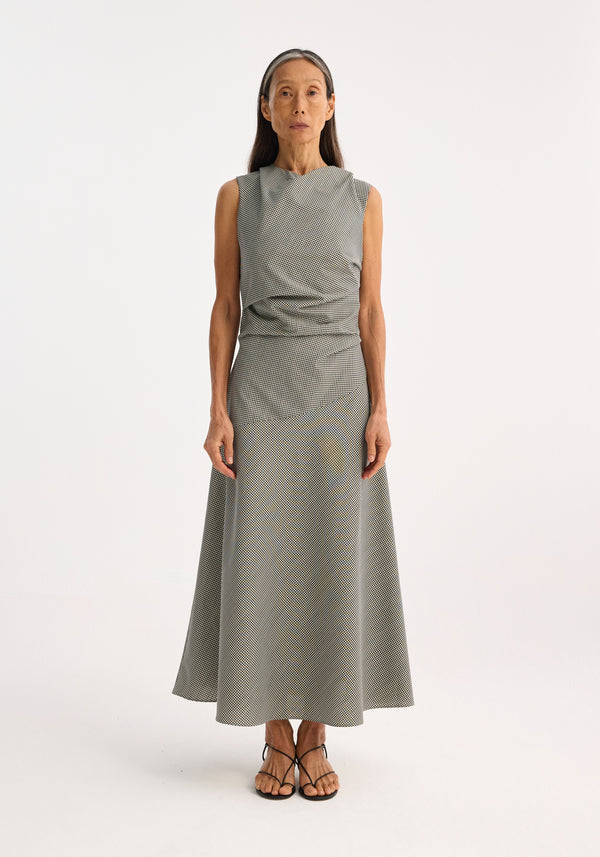 róhe sleeveless twisted mini-check dress | cream / black small check