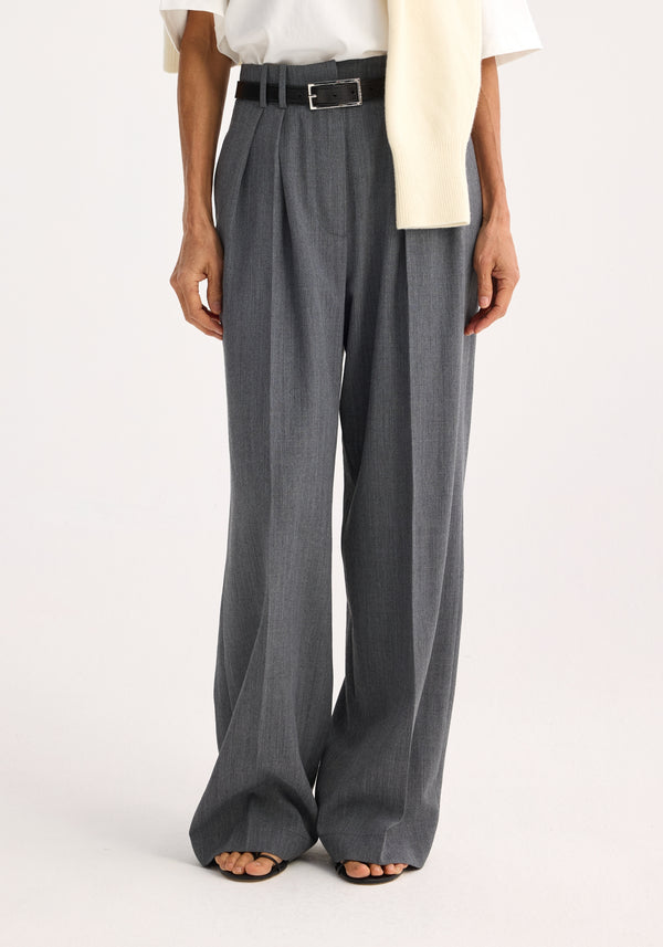 Róhe Wide Leg Double Pleated Trousers | Dark Grey Melange