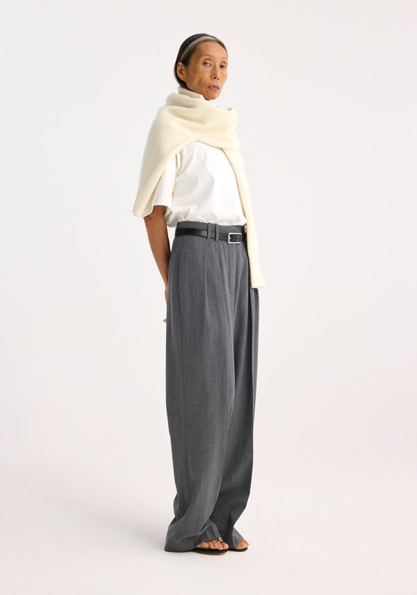 Róhe Wide Leg Double Pleated Trousers | Dark Grey Melange