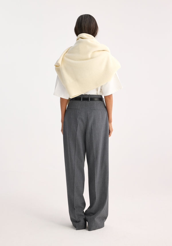 Róhe Wide Leg Double Pleated Trousers | Dark Grey Melange