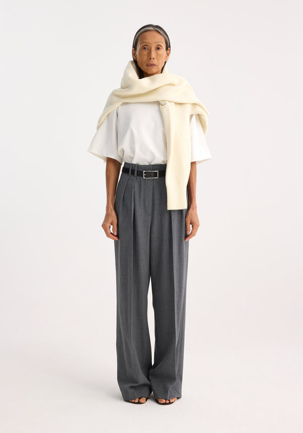 róhe wide leg double pleated trousers | dark grey melange