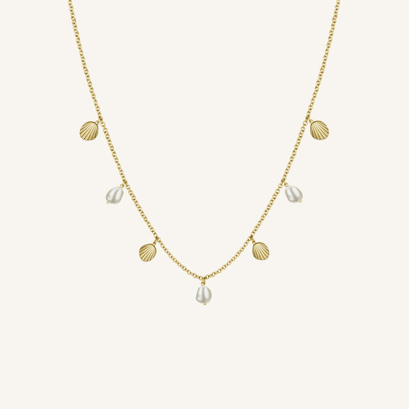Rosefield Multi Shell And Pearl Necklace Goudkleurig