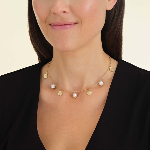 Rosefield Multi Shell And Pearl Necklace Goudkleurig