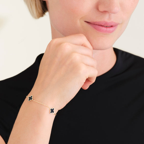 Rosefield 3 Onyx Clover Bracelet
