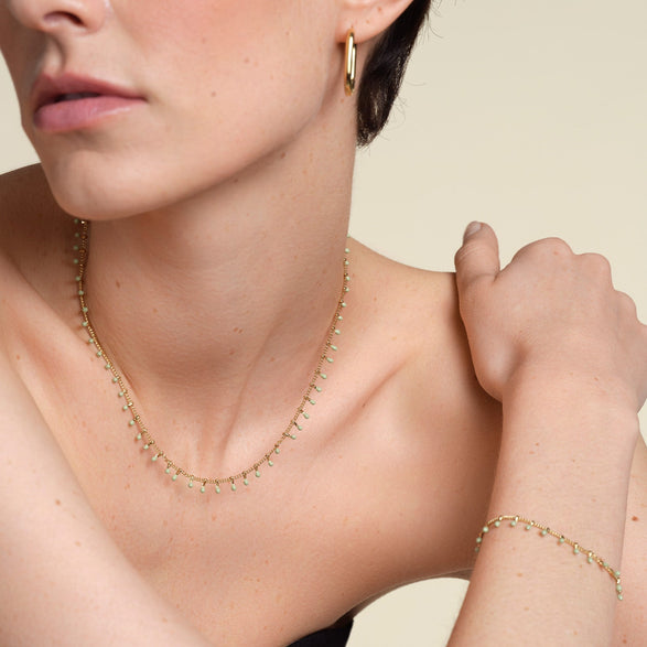Rosefield Green Drip Necklace Goudkleurig