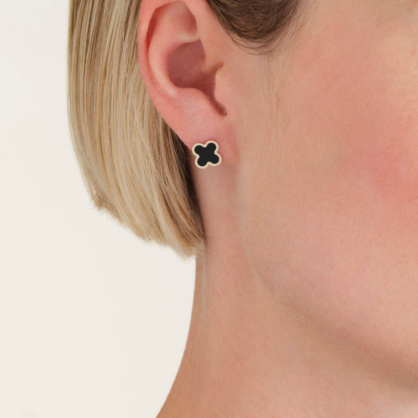 Rosefield Onyx Clover Oorknopjes